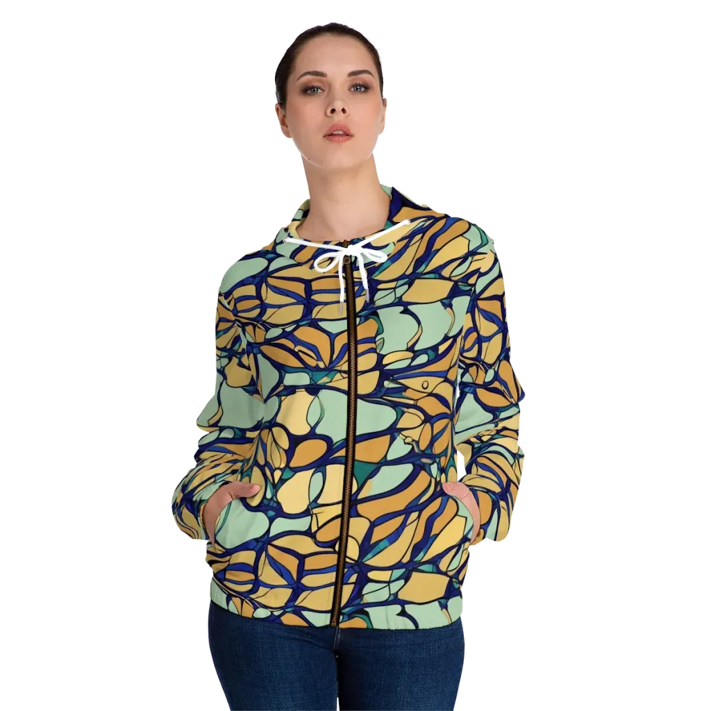 Stained Glass Drift on Women's Full-Zip Hoodie — Front On Person