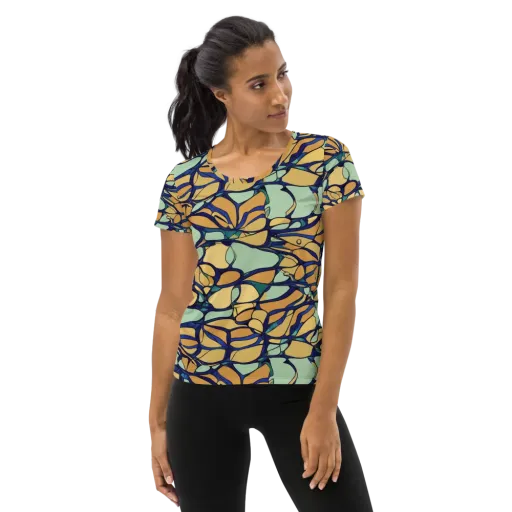Stained Glass Drift on a Women's Athletic T-Shirt
