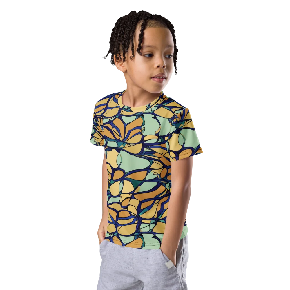 Stained Glass Drift on Kids Crew Neck T-Shirt — Left Front