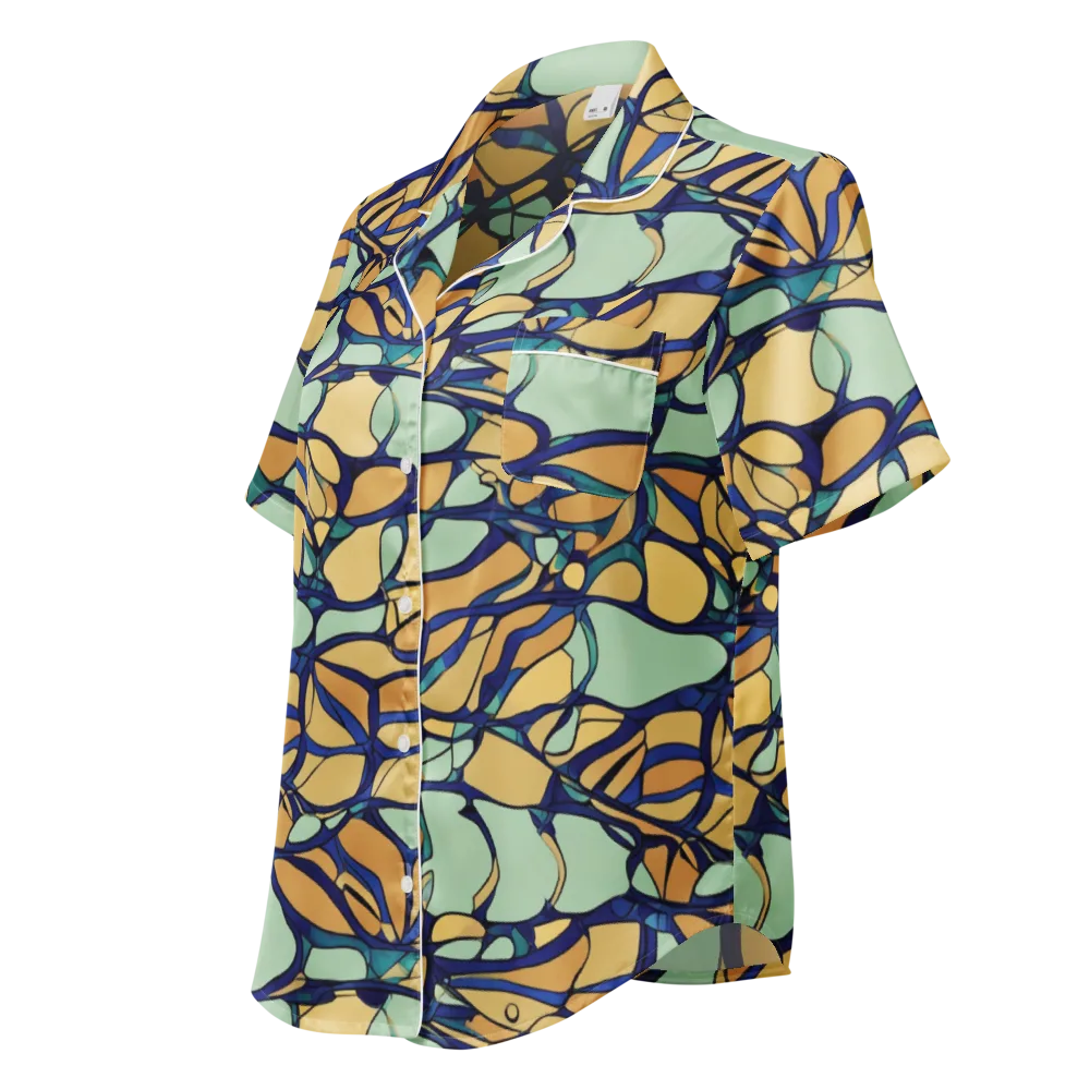 Stained Glass Drift on Women's Short Sleeve Pajama Top — Left Front