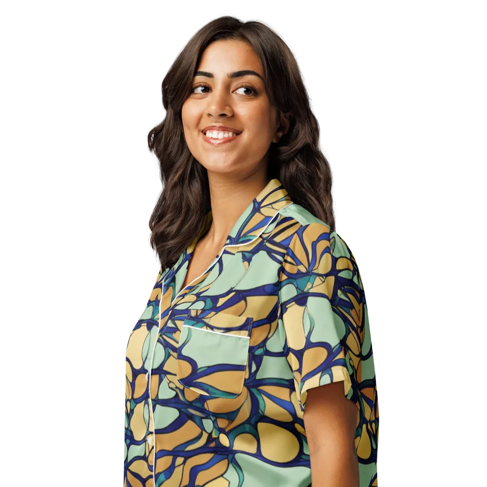 Stained Glass Drift on Women's Short Sleeve Pajama Top — Left Front