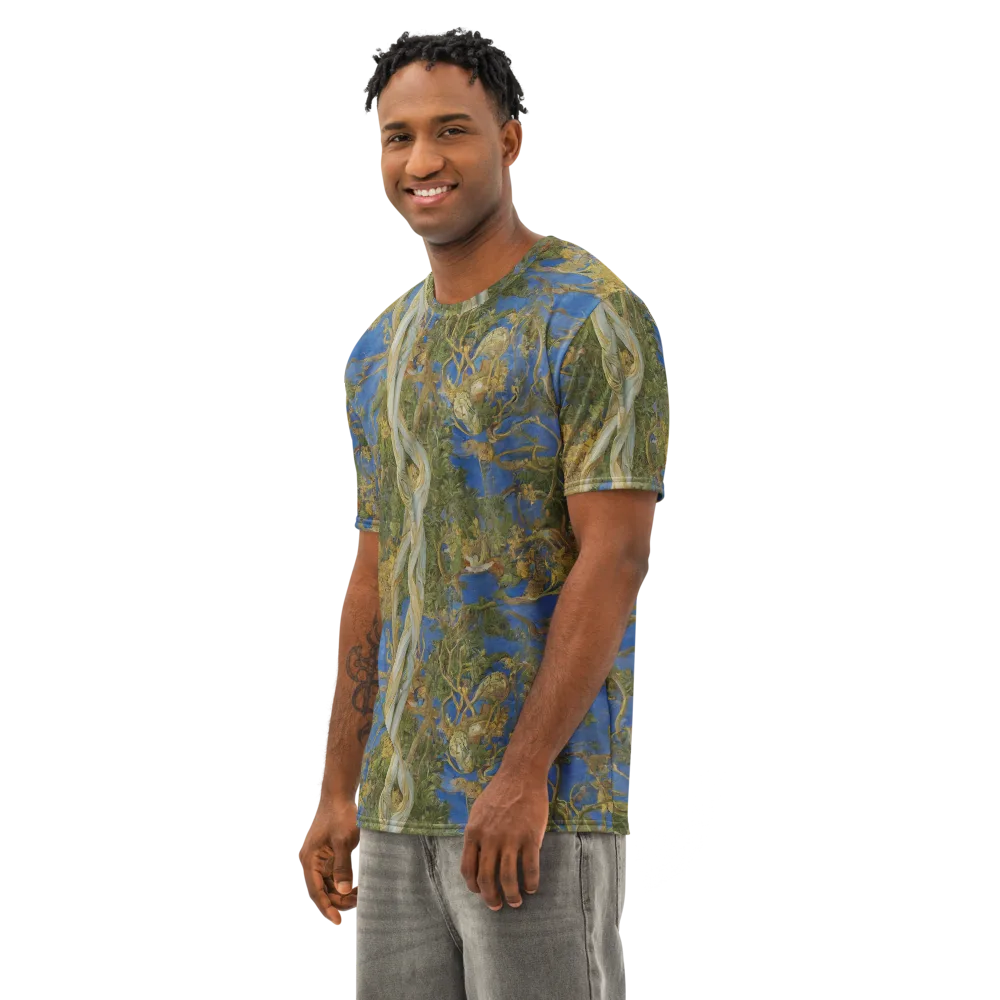 Azure Vine Sonata on Men's Cotton Crew Neck T-Shirt — Left Front