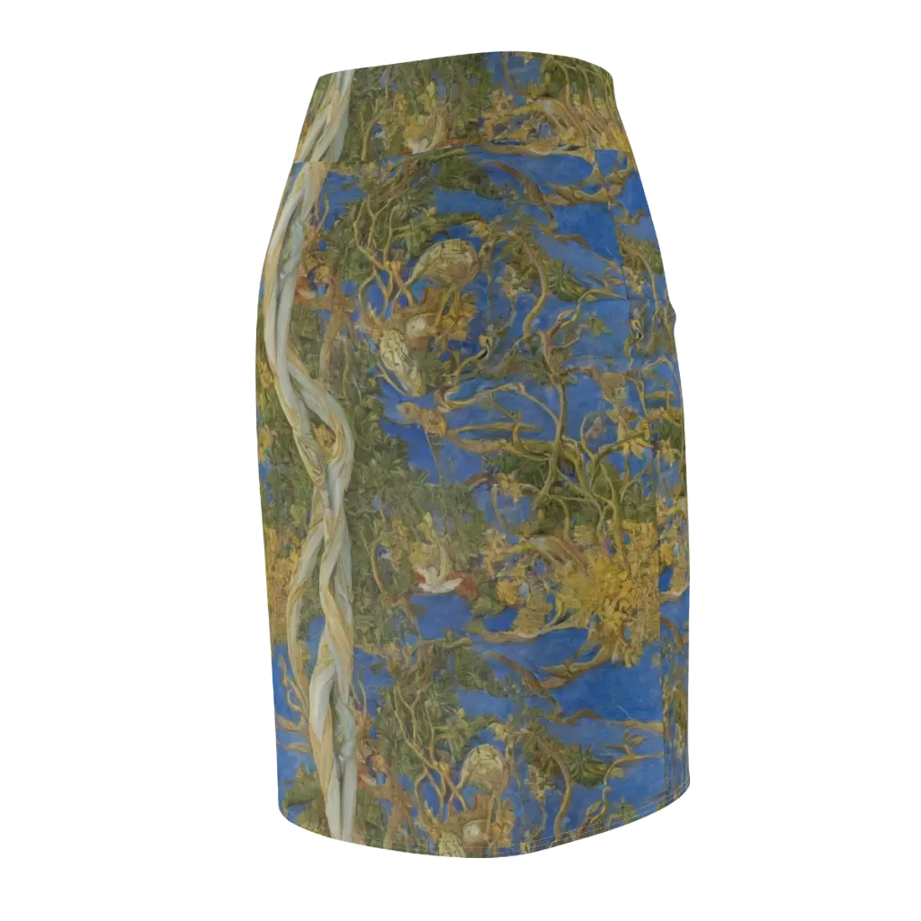 Azure Vine Sonata on Pencil Skirt — Back Side
