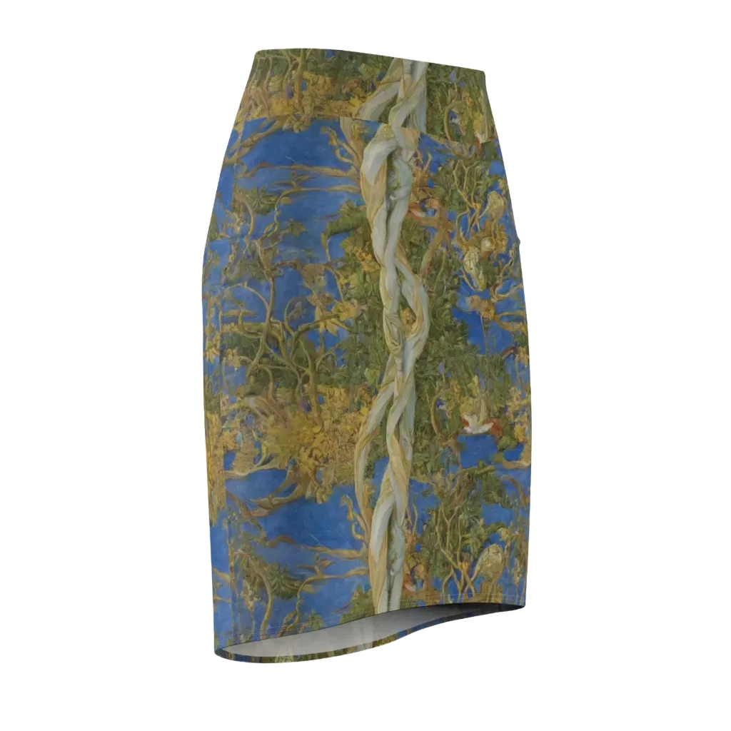 Azure Vine Sonata on Pencil Skirt — Front Side