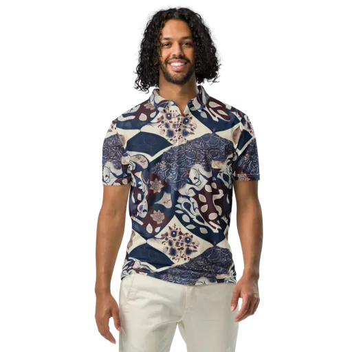 Brocade Aviary on a Men's Slim Fit Polo Shirt