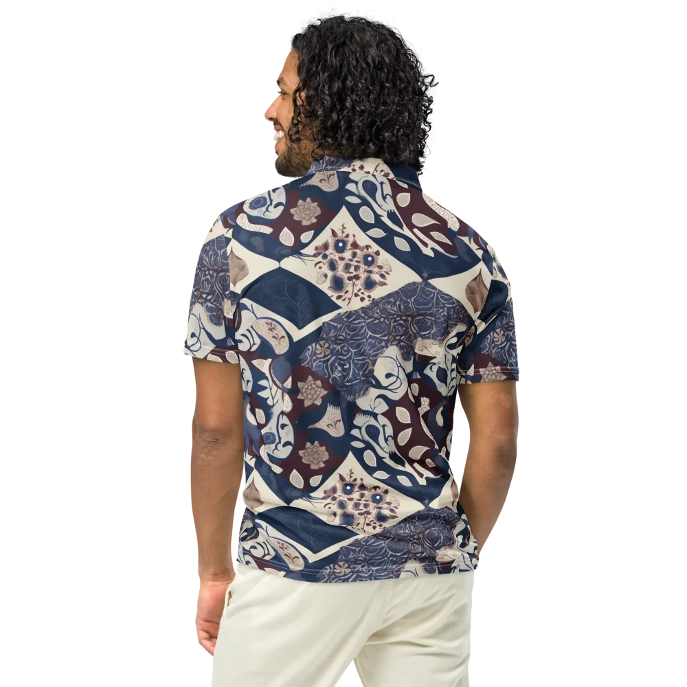 Brocade Aviary on Men's Slim Fit Polo Shirt — Back