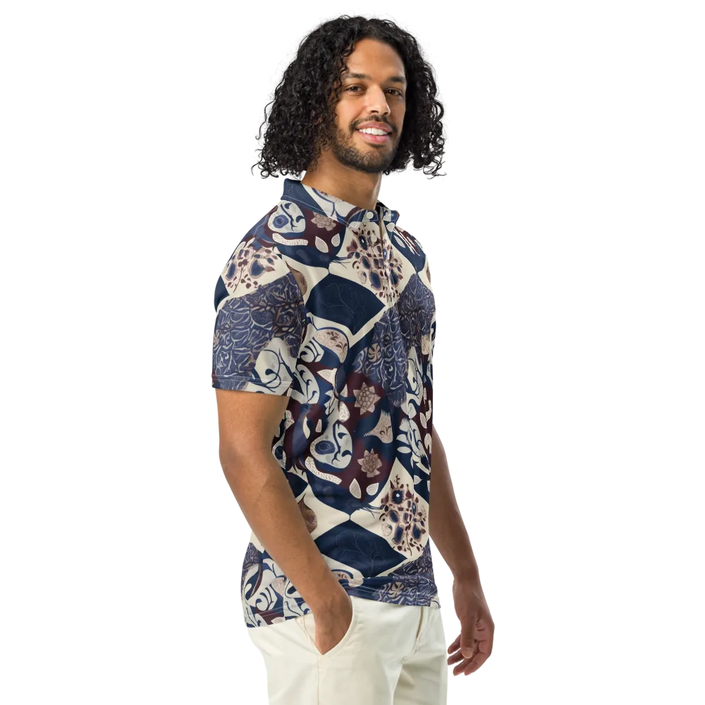 Brocade Aviary on Men's Slim Fit Polo Shirt — Right Front