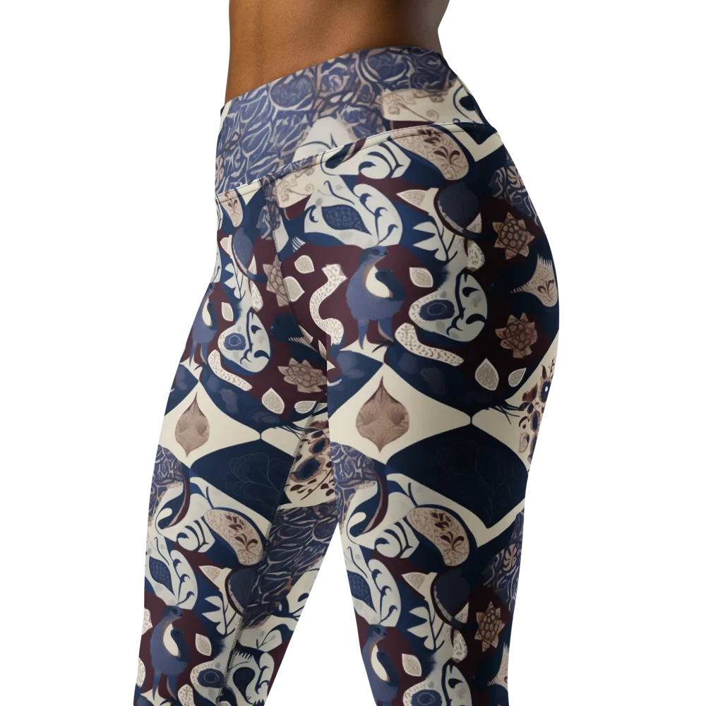 Brocade Aviary on Yoga Leggings — Left Front