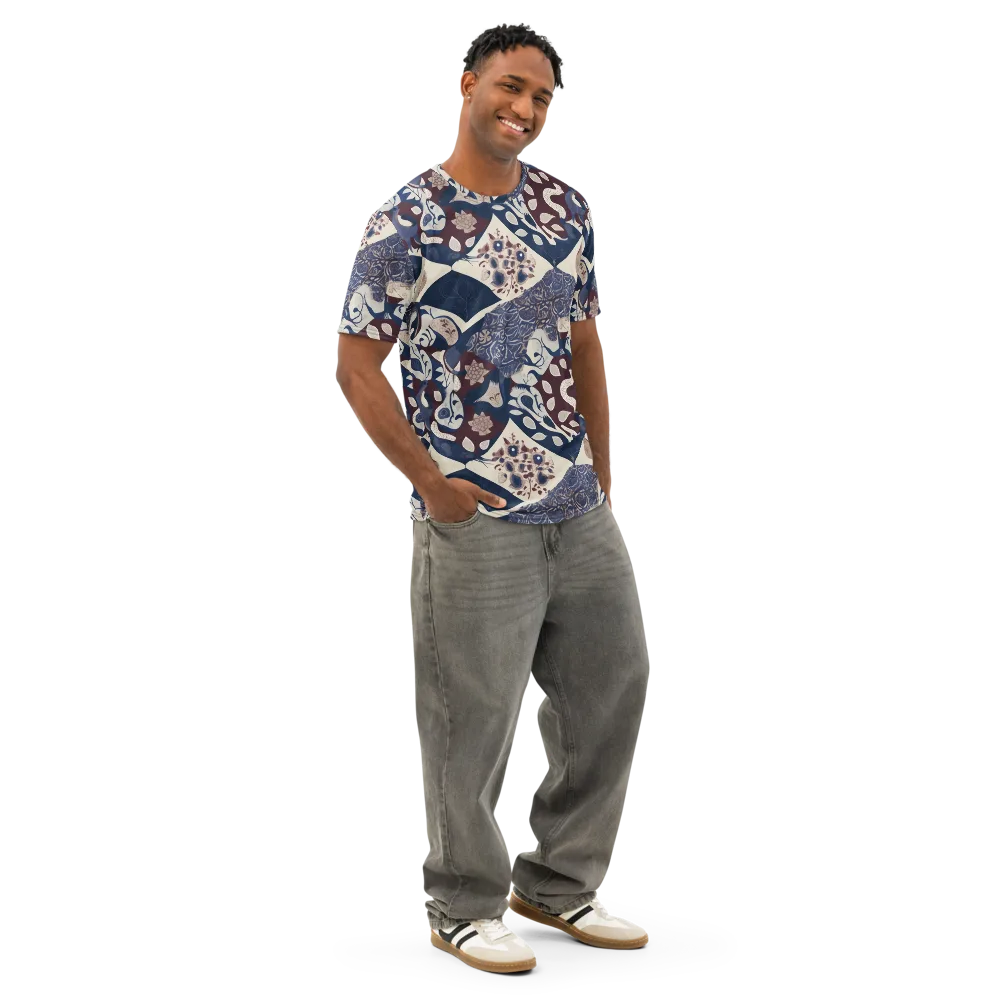 Brocade Aviary on Men's Cotton Crew Neck T-Shirt — Right Front