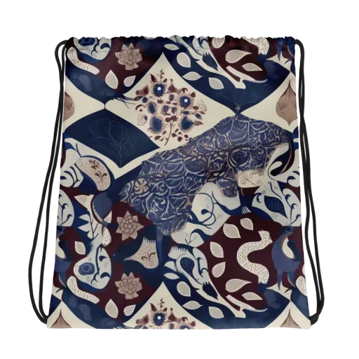 Brocade Aviary on a Drawstring Bag
