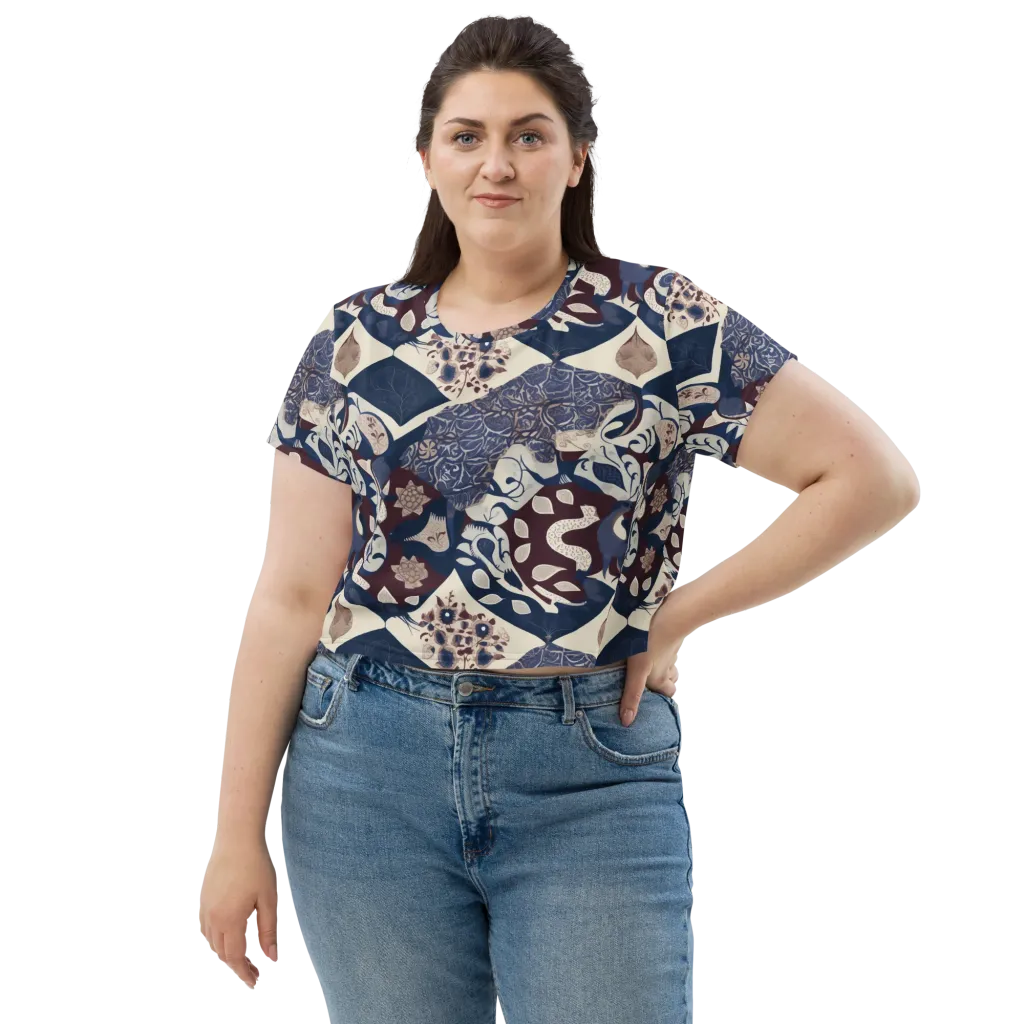 Brocade Aviary on Crop Tee — Front