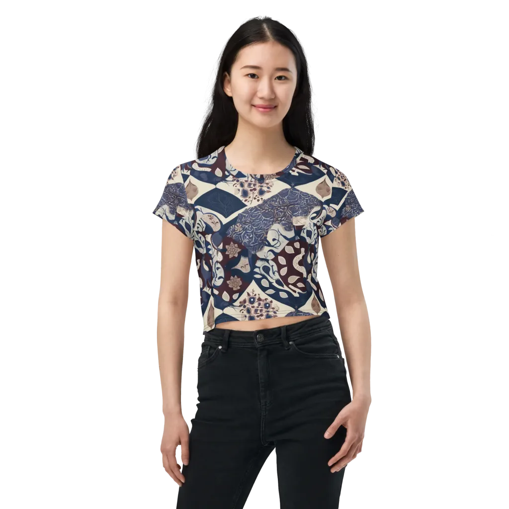 Brocade Aviary on Crop Tee — Front