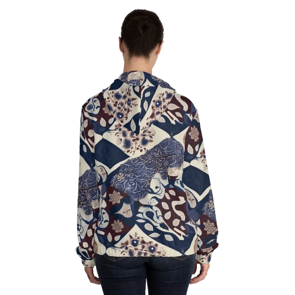 Brocade Aviary on Women's Full-Zip Hoodie — Back On Person