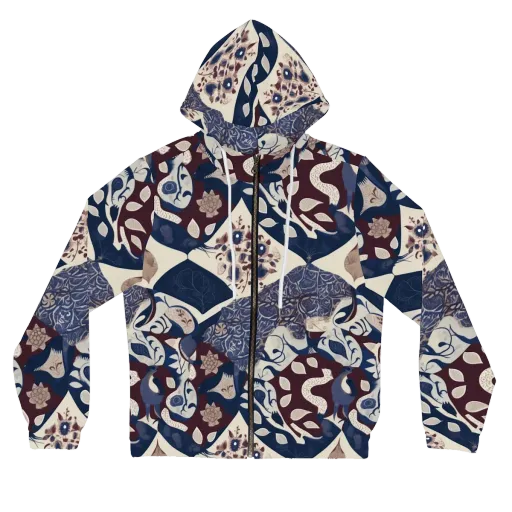 Brocade Aviary on a Women's Full-Zip Hoodie
