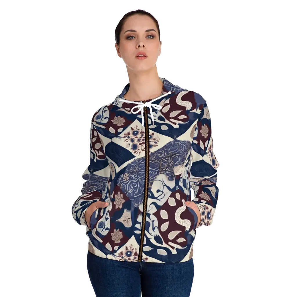 Brocade Aviary on Women's Full-Zip Hoodie — Front On Person