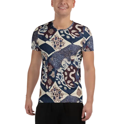 Brocade Aviary on a Men's Athletic T-Shirt