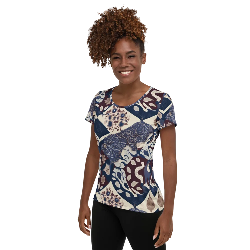 Brocade Aviary on Women's Athletic T-Shirt — Left