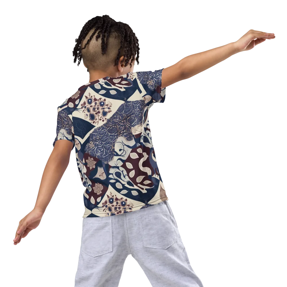 Brocade Aviary on Kids Crew Neck T-Shirt — Back