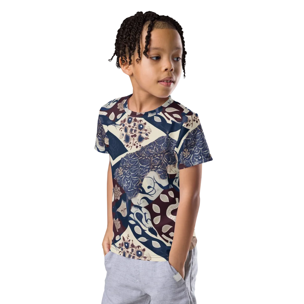 Brocade Aviary on Kids Crew Neck T-Shirt — Left Front