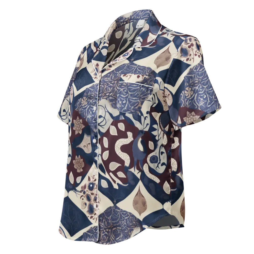 Brocade Aviary on Women's Short Sleeve Pajama Top — Left Front