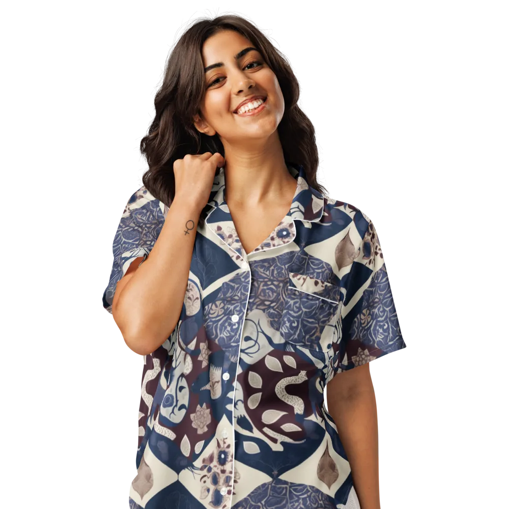 Brocade Aviary on Women's Short Sleeve Pajama Top — Front