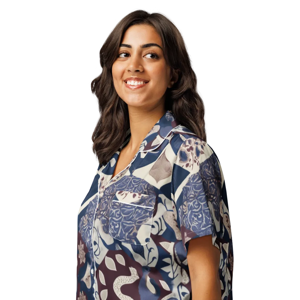 Brocade Aviary on Women's Short Sleeve Pajama Top — Left Front
