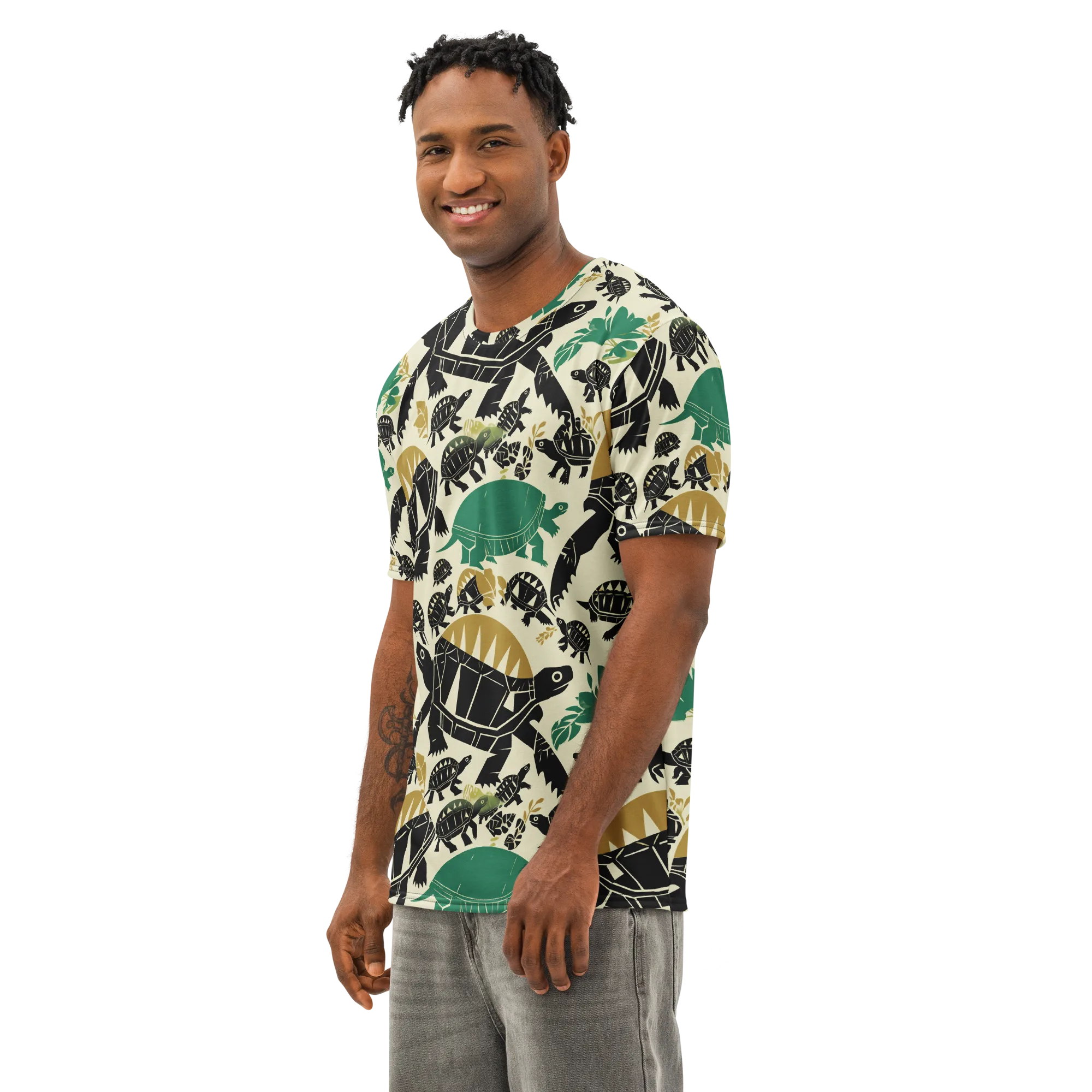 Terrapin Noir on Men's Cotton Crew Neck T-Shirt — Left Front
