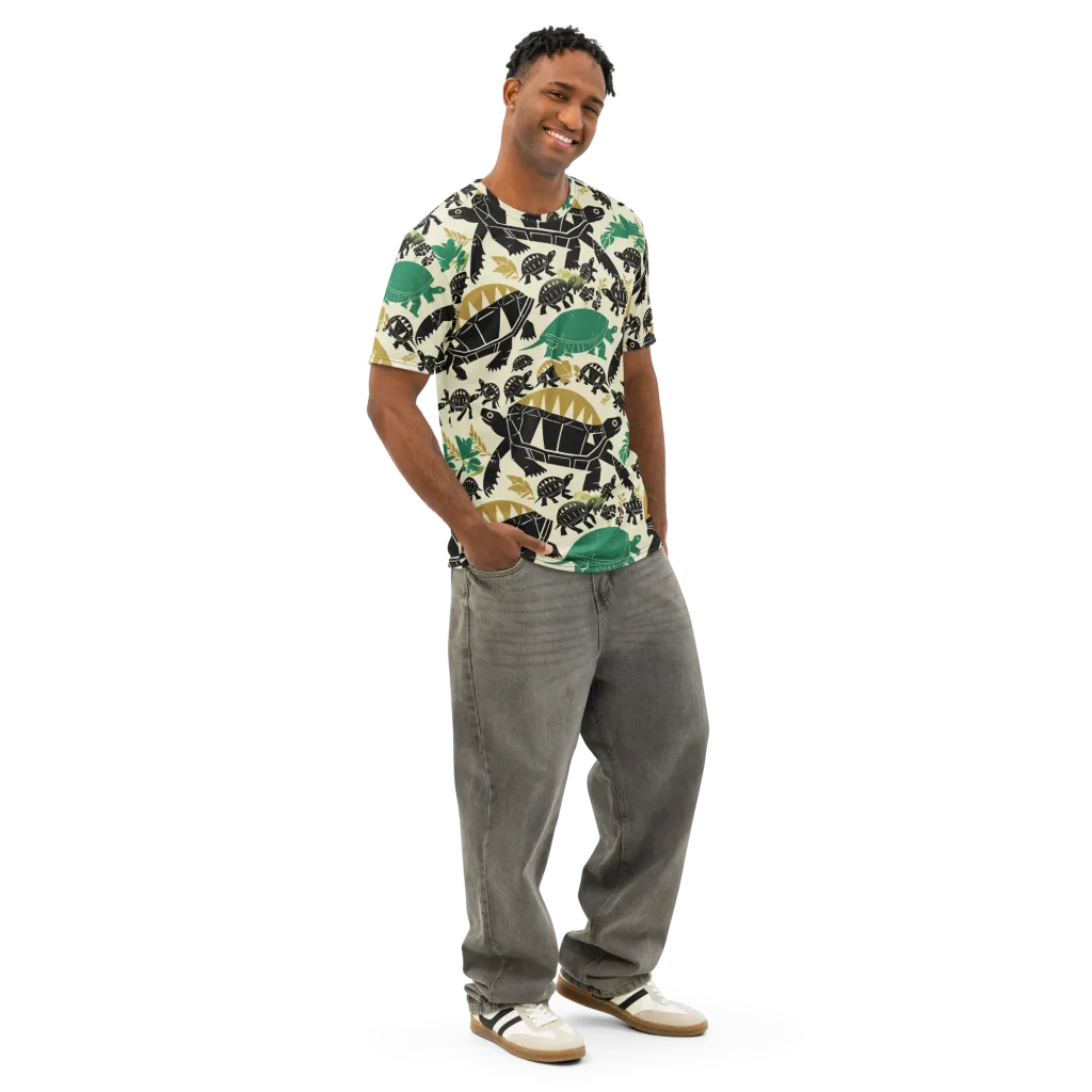 Terrapin Noir on Men's Cotton Crew Neck T-Shirt — Right Front