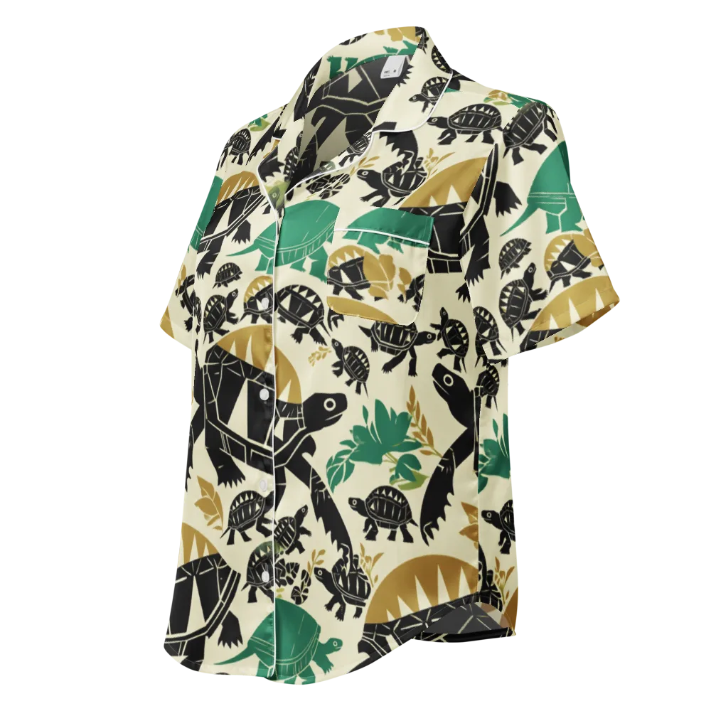 Terrapin Noir on Women's Short Sleeve Pajama Top — Left Front