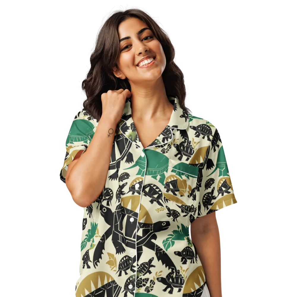 Terrapin Noir on Women's Short Sleeve Pajama Top — Front