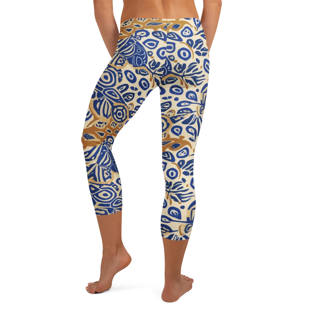 Blue Garden Static on Capri Leggings — Back