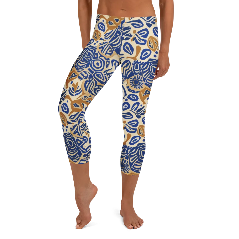 Blue Garden Static on Capri Leggings — Front