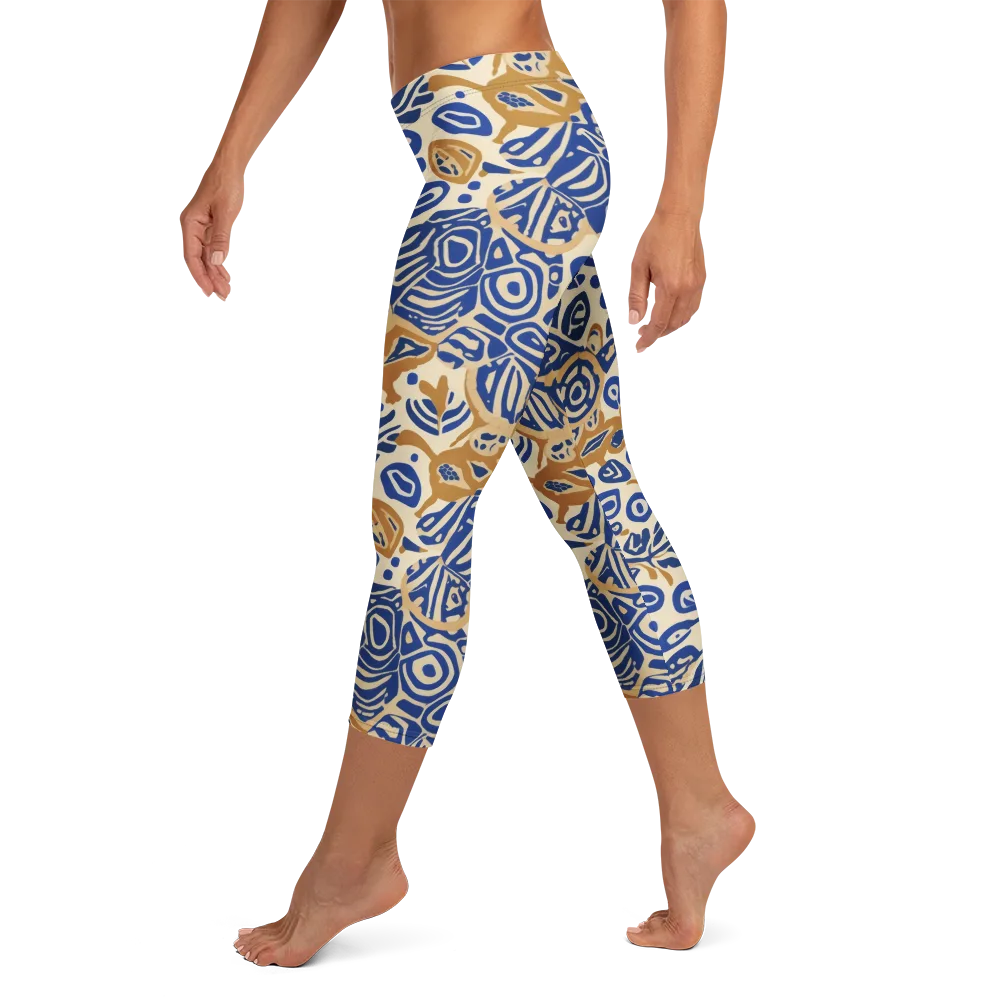 Blue Garden Static on Capri Leggings — Left
