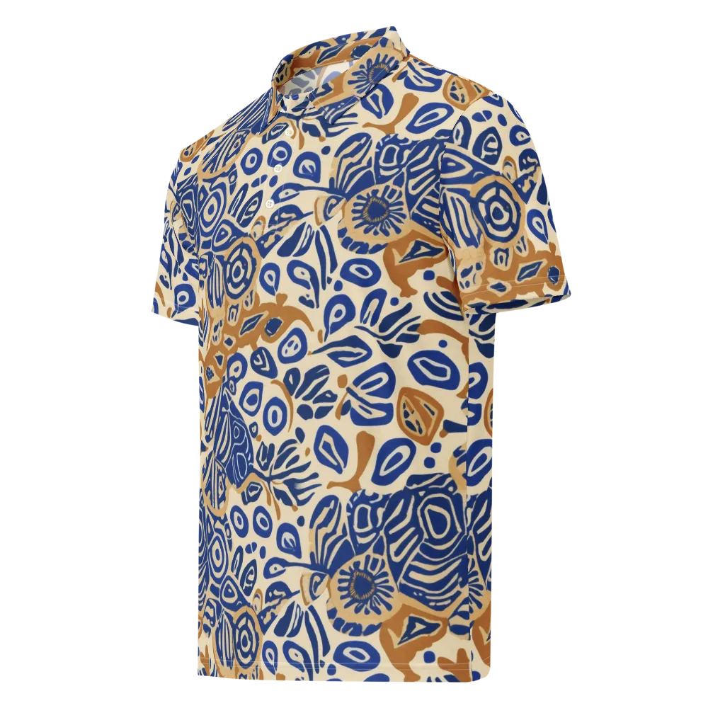 Blue Garden Static on Men's Slim Fit Polo Shirt — Left Front