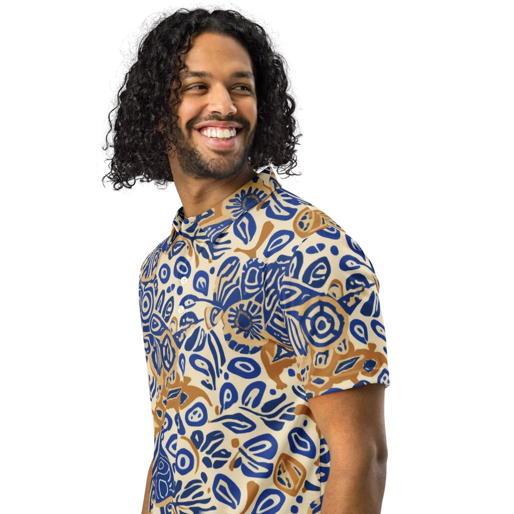 Blue Garden Static on Men's Slim Fit Polo Shirt — Left Front