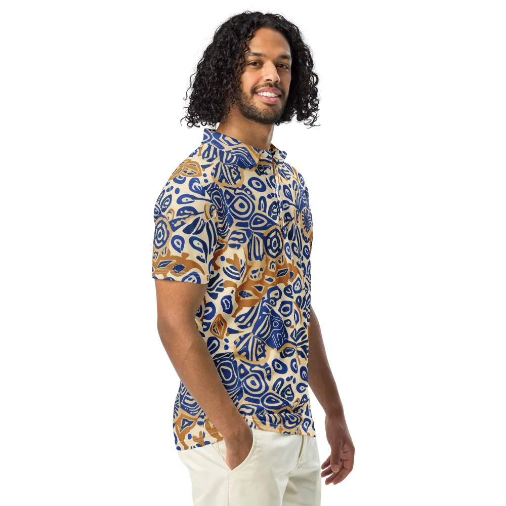 Blue Garden Static on Men's Slim Fit Polo Shirt — Right Front
