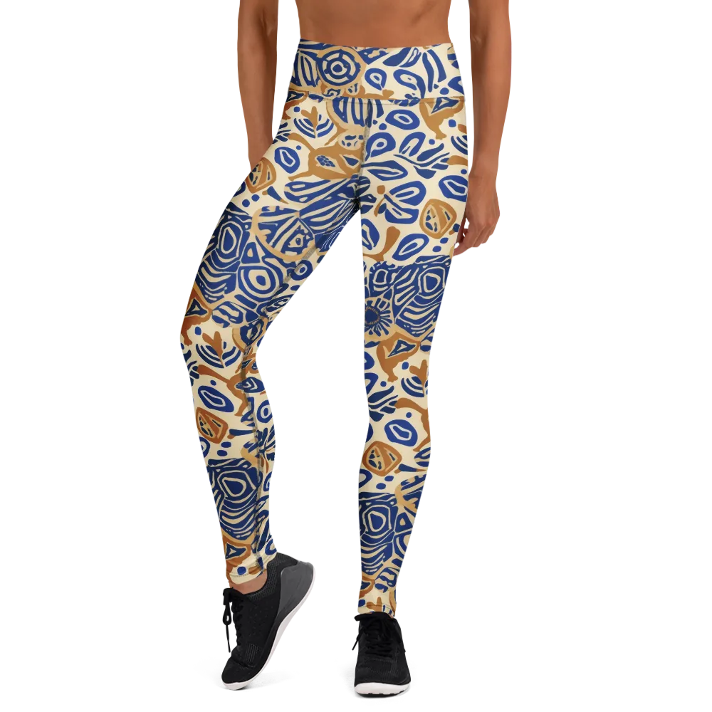 Blue Garden Static on Yoga Leggings — Front