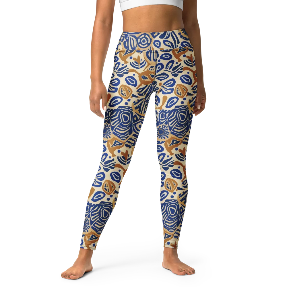Blue Garden Static on Yoga Leggings — Front
