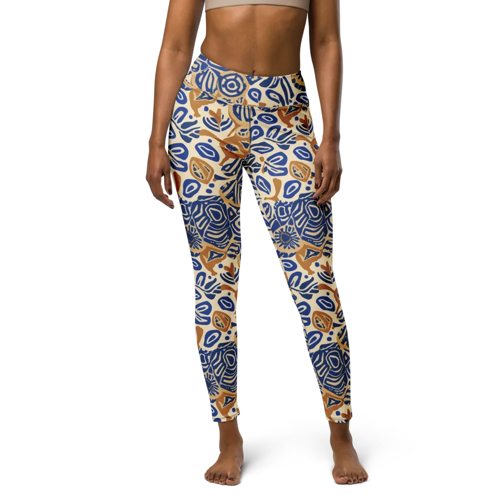 Blue Garden Static on Yoga Leggings — Front
