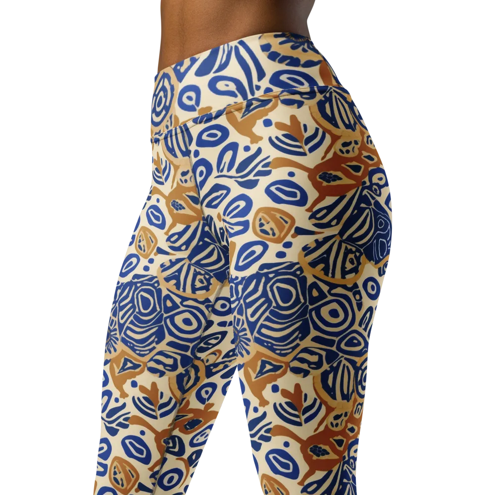 Blue Garden Static on Yoga Leggings — Left Front