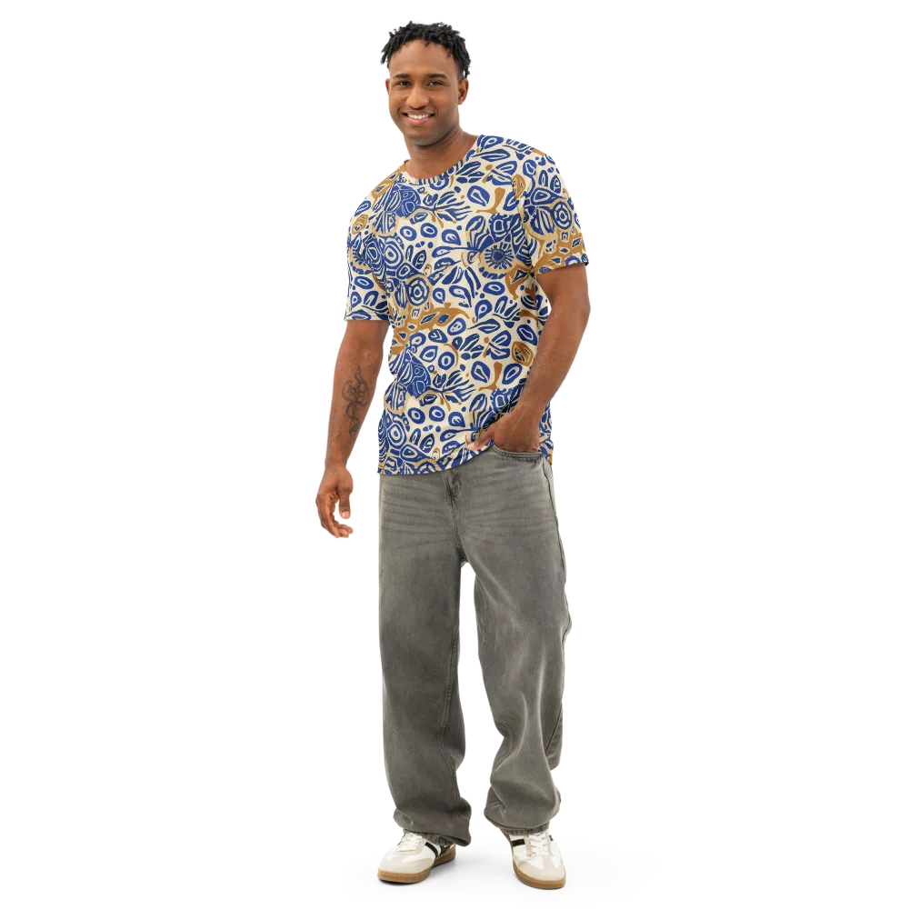 Blue Garden Static on Men's Cotton Crew Neck T-Shirt — Front