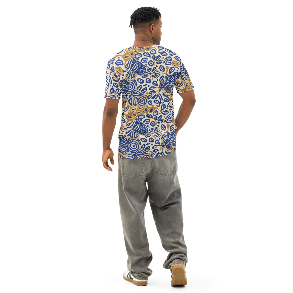 Blue Garden Static on Men's Cotton Crew Neck T-Shirt — Back