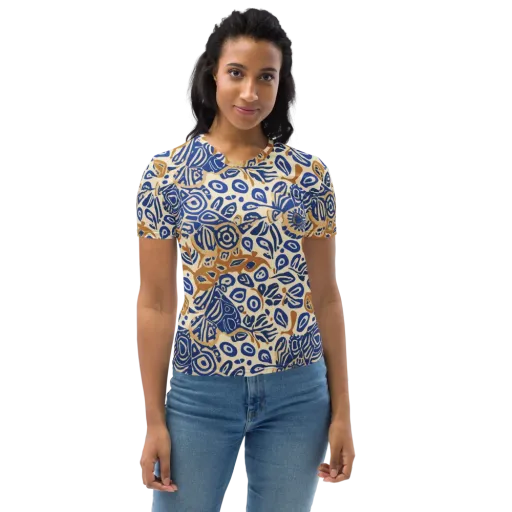 Blue Garden Static on a Women's Crew Neck T-Shirt