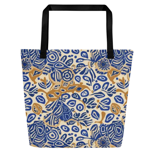 Blue Garden Static on a Large Tote Bag W/ Pocket