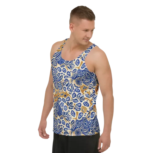 Blue Garden Static on a Men's Tank Top