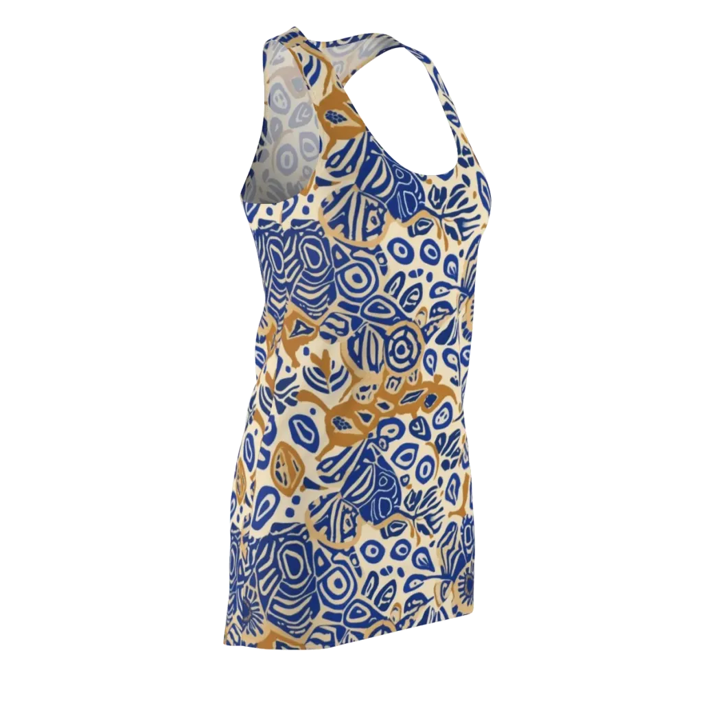 Blue Garden Static on Racerback Dress — Front Side