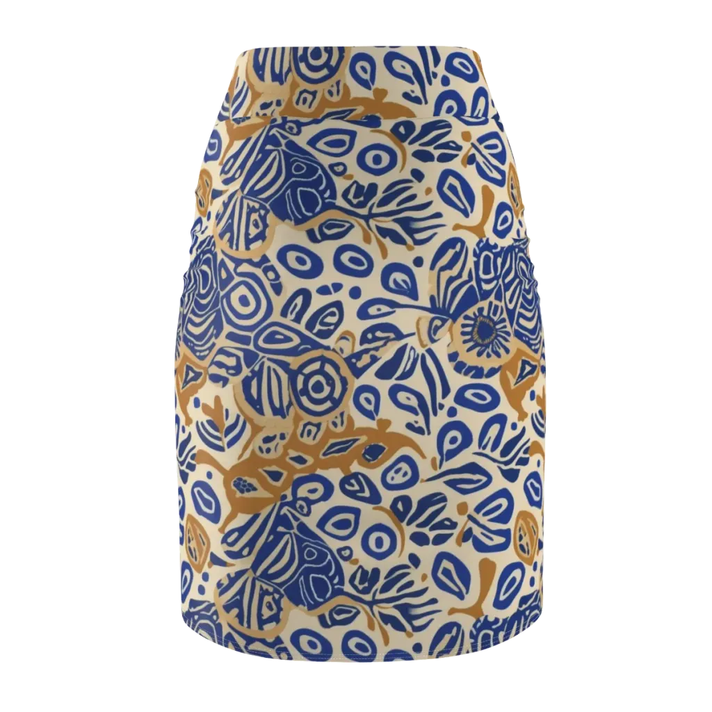 Blue Garden Static on Pencil Skirt — Back
