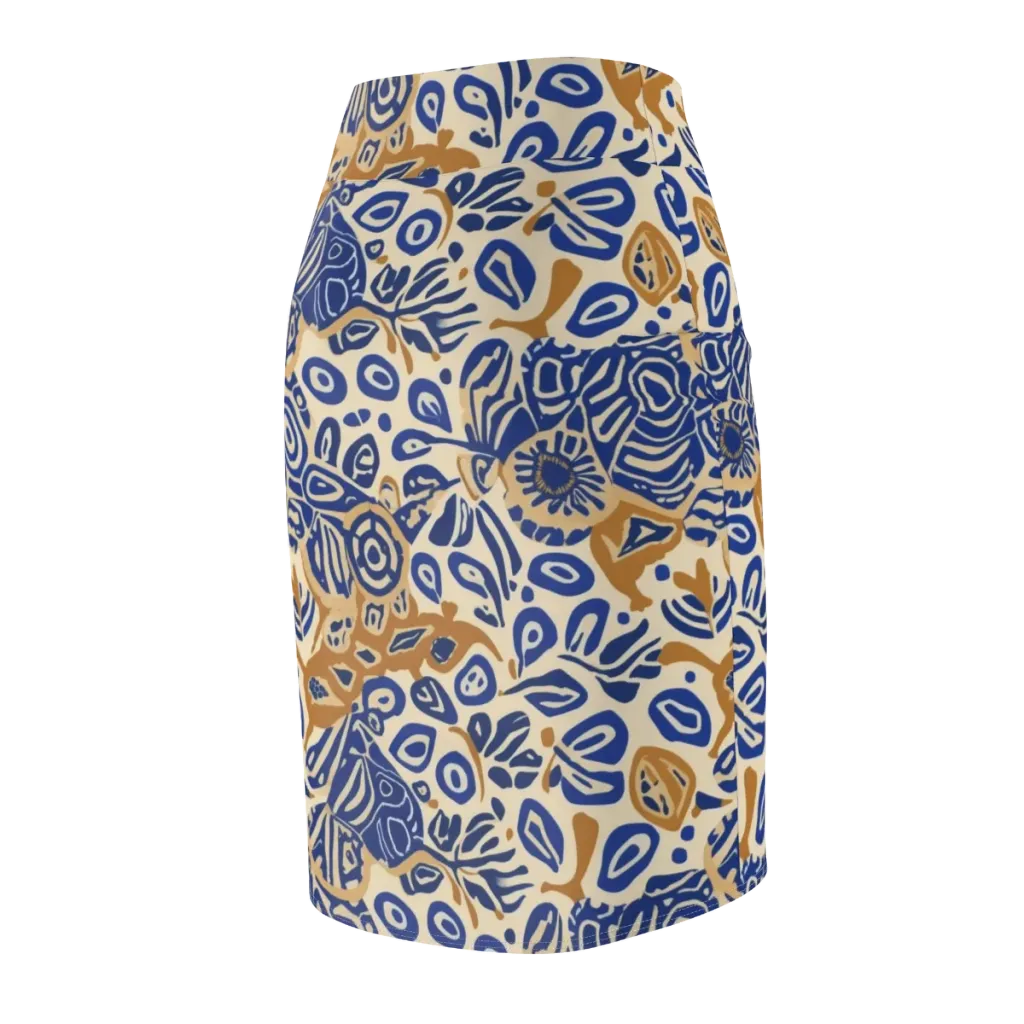 Blue Garden Static on Pencil Skirt — Back Side