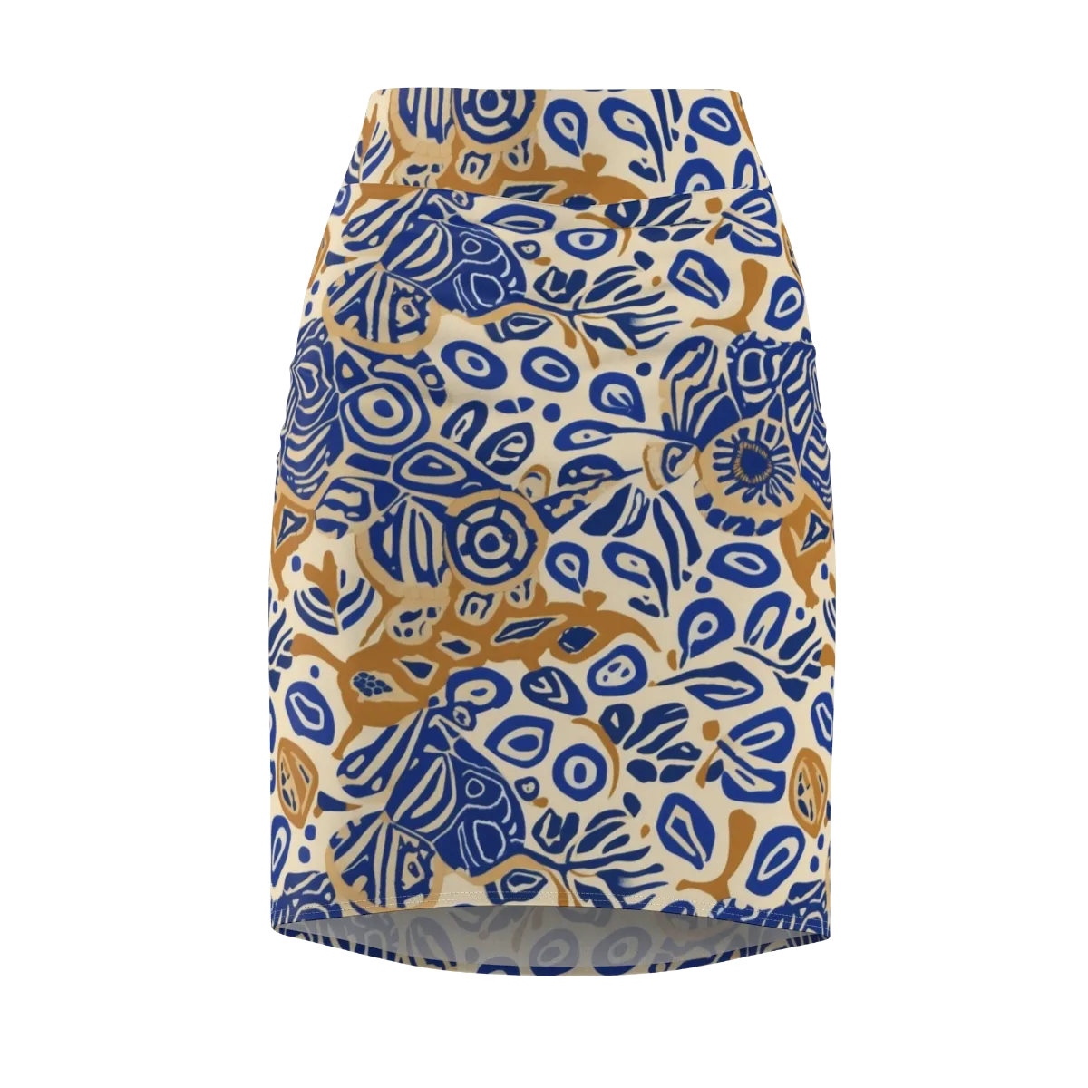 Blue Garden Static on Pencil Skirt — Front