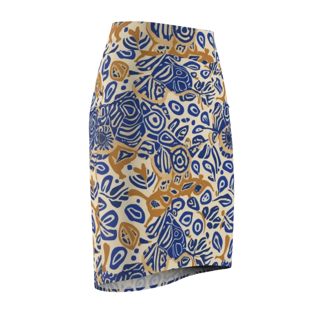 Blue Garden Static on Pencil Skirt — Front Side